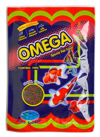 อาหารปลาทอง Omega+plus อาหารสำหรับปลาสวยงาม OMEGA FLOATING TYPE WITH EXTRA SPIRULINA อาหารปลาสวยงามสูตรพิเศษที่มีสารอาหารที่ครบถ้วนสำหรับปลาสวยงามให้แข็งแรงจากภายใน เสริมความแข็งแกร่งด้วยสารอาหารที่จำเป็น ทั้งโปรตีน คาร์โบไฮเดรต กรดอะมิโน วิตามินและแร่ธาตุ ในสัดส่วนที่เหมาะสมเพื่อให้มั่นใจได้ว่าปลาจะมีสุขภาพดี อีกทั้งยังมีการเสริม สาหร่ายสไปรูลิน่าช่วยเพิ่มสีสันให้ตัวปลาดูสดใสและโดดเด่นยิ่งขึ้น เหมาะสำหรับผู้เลี้ยงปลาสวยงามที่ต้องการดูแลทั้งสุขภาพและความสวยงามของปลาไปพร้อมกัน